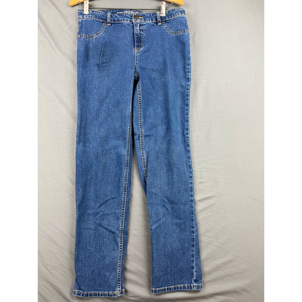 Cat & Jack Jeans Girls Size 16 Straight Super Stretch Medium Wash Blue Good